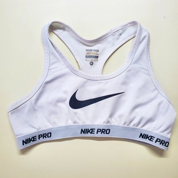 Nike Pro Sport Dri-fit Sports Bra, Sz M Racerback Logo, White with Black Swoosh - Picture 1 of 3